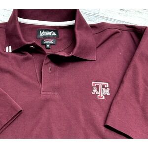 Texas A&M Shirt Mens Ashworth Golf Polo Short Sleeve Solid Maroon‎ Cotton MEDIUM